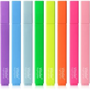 Vitoler Highlighters Assorted Colors,8pcs Chisel Tip Cute Highlighters, Cute High lighters No Bleed for School Office Supplies