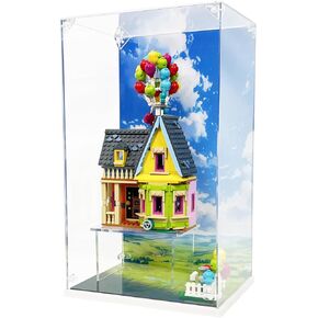 Acrylic Display Case for Lego Pixar ‘Up’ House,Lego 43217 Dustproof Display Case,Classic Up House Building Toy Set Display Case with Clear Base＆HD Painted Background (Only Case)