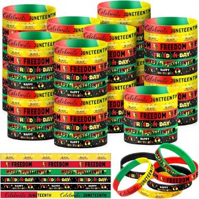 Poen 120 PCS Happy Junetesth Day Party Ford Favors Bracelets Silicone Bracelets Black Freedom Day Wristbands 1865 أساور الاستقلال الأمريكية الأسود للبالغين (أسلوب جديد)