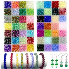 Bijbeads 2800pcs حبات زجاجية لصنع المجوهرات ، 56 ألوانًا 6 مم من حبات الكريستال ، حبة الدائرة والخرز لأقراط القلادات DIY
