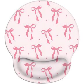 Cute Ergonomic Mouse Pad Wrist Support Pink Bow Mouse Pad with Wrist Rest Kawaii Computer Mousepad for Desk Office Decor Desk Accessories Non-Slip Rubber Base Mouse Mat