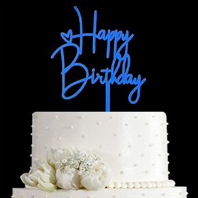 Jieein Happy Birthday Cake Topper لزينة حفلة عيد الميلاد - الياقوت الأزرق الأكريليك