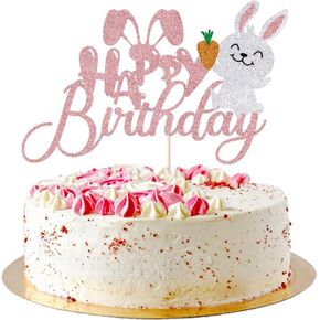24 pieces bunny cupcake topper, Baby Shower、Easter bunny themed cake decoration, glitter boy girl baby party decoration （iridescent）