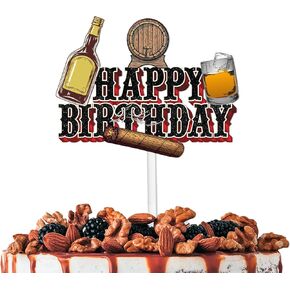 Black Glitter Happy Birthday Cake Topper Cheer to Whiskey Cigarette Theme Party Decoration Supplies Men Women Happy Birthday Anniversary Wedding Party Decor Supplies