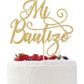 Mi Bautizo Cake Topper ، زينة كعكة بابستيم ، بالتواصل المقدس الأول ، بارك الله ، المعمودية/التعميد/استحمام الطفل الأول ، زخارف حفلة عيد الميلاد الذهب بريق الذهب