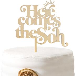 هنا يأتي The Son Cake Topper - استحمام الطفل لديكور الحفلات الخشبية ، الدعائم Boho Photo Booth ، Summer Sea Seafy Party Party Decortings ، أنت Topper My Sunshine Cake (هنا يأتي الابن)
