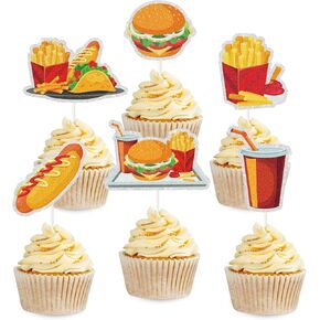 Hamburger Happy Birthday Cake Topper ، ديكور كعكة الوجبات السريعة ، والبطاطا المقلية الفرنسية اللوازم الحفلات Hot Dog لعيد الميلاد ، والاستحمام الطفل ، والكرنفال ، والوجبات الخفيفة للوجبات الخفيفة السريعة