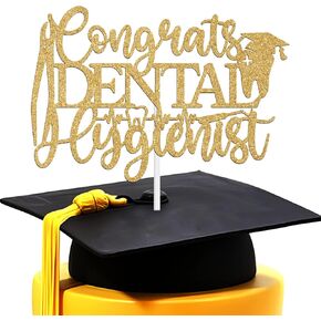 Congrats Dental Hygienist Cake Topper, Future Dentist/Holy Molar You Did It, Class of 2025 Dental School Graduation Party Decorations Supplies, Gold Glitter