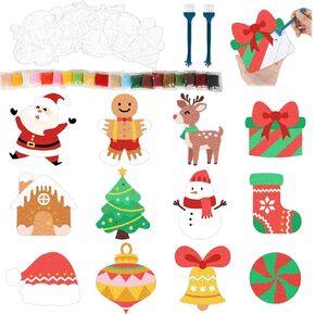 Naozinebi 24 Set Christmas Sand Art Kits with Brush Sand Painting Xmas Coloring Craft Kits Create Make You Own Winter Art DIY Holiday Sticker Sand Art Craft for Kids School Home Game Activity Gift