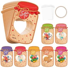RELITHICK 100 SET VALENTINES DAY CANDAL CARDS CANDY MAING KIT KRAFT PAPER MASON JAR Personalized Valentine Cards for Guys Party Gifts (Classic)