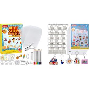 Auihiay 523pcs Shrink Plastic Kit Includes 45 Sheets Shrink Papers, Hole Punch, Keychain Accessories and Pencils for Shrinky Art and DIY Keychain Making Easter Mother Day Ornament