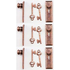 1:24 Scale Door Knobs and Back Plate with Keys in Bronze Finish by Handley House