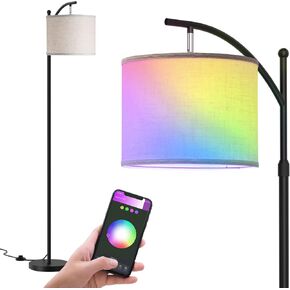 Addlon RGB الأرضية مصباح لغرفة المعيشة ، القطب القابل للتعديل 60-73 بوصة ، بيج مصباح المصباح الظل دافئ لغرف النوم - أسود