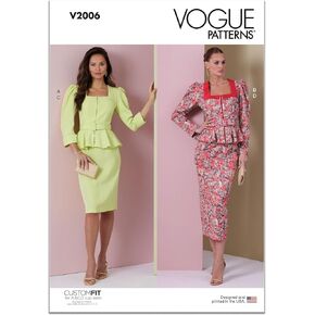 Vogue يفتقد الفستان المكون من قطعتين حزمة خياطة ، رمز التصميم V2006 ، الأحجام 18-20-22-24-26 ، متعدد الألوان