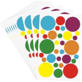 Hybsk 300pcs ملصقات دائرة ترميز الألوان - 10 أوراق من الأحجام المتنوعة وألوان ملصقات مستديرة لمنظم مخزون المستودعات (6 ألوان)