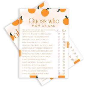 ISOVF Orange Simep Match Baby Shower مع بطاقة إجابة واحدة- 2 ألعاب على الوجهين- يا طفل حقيقي أو خطأ وخمن من أمي أو أبي- كتي صغير في الطريق بين الجنسين المحايدة واللوازم (K09)