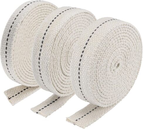 MECCANIXITY Oil Lamp Wick Kit 1/2 Inch 3/4 Inch 7/8 Inch Flat Wide 6.5 Foot Cotton Lanterns Wick with Black Stitch for Kerosene Burner Lighting, 3in1 Set in Saudi Arabia