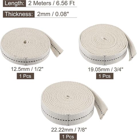 MECCANIXITY Oil Lamp Wick Kit 1/2 Inch 3/4 Inch 7/8 Inch Flat Wide 6.5 Foot Cotton Lanterns Wick with Black Stitch for Kerosene Burner Lighting, 3in1 Set in Saudi Arabia