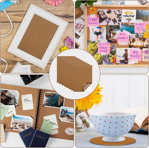 8 Pcs Cork Sheets Adhesive Cork Self-Adhesive Cork Sheets Cork Coasters Cork Tiles Sheets Cork Backing Sheets Mini Cork Board Wall Decoration Square Cork Backing for DIY Coasters Craft Accessories in Saudi Arabia