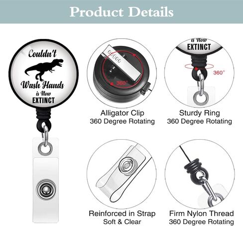 TOUNER Couldn't Wash Hands is Now Extinct Retractable ID Badge Holder Badge Reels with Clip Name Card Holders for Office Worker Doctor Nurse Volunteer Teacher Student Lab Technician in Saudi Arabia