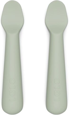 Lalo Little Spoon Set - 2 Piece Baby Spoons Set for Infants & Babies - Made From Food Grade Silicone Dishwasher Safe - Baby Feeding Essentials for Early Stage Mealtime - Olive in Kuwait