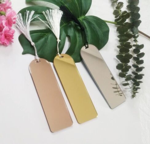 10pcs Acrylic Mirrored Bookmark Banks, Mirror Planner Bookmarks,Acrylic Blank Bookmark with Mini Bookmark Tassels for DIY Projects and Present Tags (Gold Mirror) in Saudi Arabia