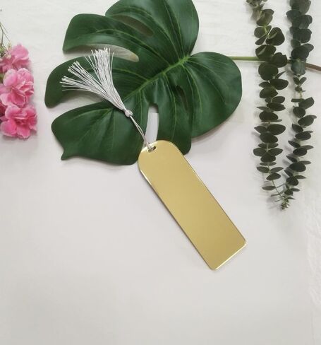 10pcs Acrylic Mirrored Bookmark Banks, Mirror Planner Bookmarks,Acrylic Blank Bookmark with Mini Bookmark Tassels for DIY Projects and Present Tags (Gold Mirror) in Saudi Arabia