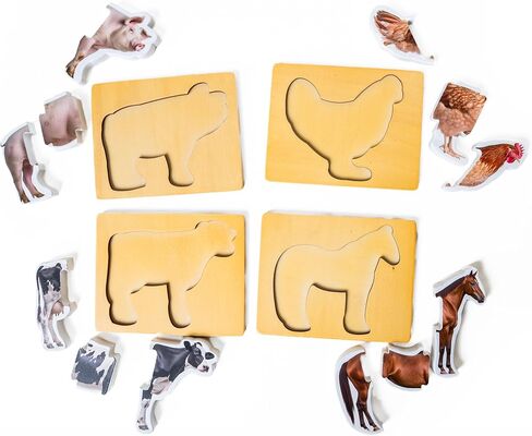 Wooden Montessori Animal Puzzles for Toddlers 2+ Years - Realistic Chunky Safari Animal Shape Puzzle - Educational Learning Toy in Kuwait