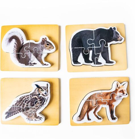 Wooden Montessori Animal Puzzles for Toddlers 2+ Years - Realistic Chunky Safari Animal Shape Puzzle - Educational Learning Toy in Kuwait