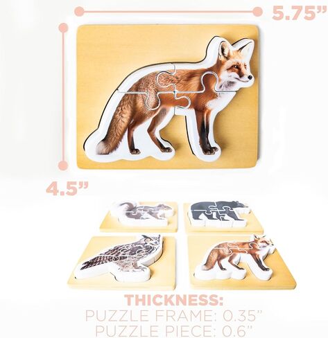 Wooden Montessori Animal Puzzles for Toddlers 2+ Years - Realistic Chunky Safari Animal Shape Puzzle - Educational Learning Toy in Kuwait