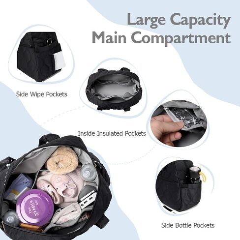 Diaper Bag Tote, 12 Pockets, Insulated & Waterproof Pockets, Black in Saudi Arabia