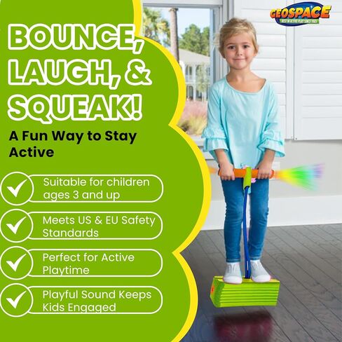 Geospace Jumparoo Deluxe LED Bungee Boing Foam Bouncing Toy - The Squeakiest, Easiest Pogo Ever! for Kids 3 Years & Up in Saudi Arabia