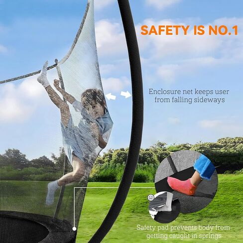 Soozier 8ft/10ft trampoline في الهواء الطلق ، الترامبولين الترفيهي مع صافي العلبة ، أعمدة منحنية وغطاء ربيع السلامة للبالغين ، ASTM المعتمدة in Saudi Arabia