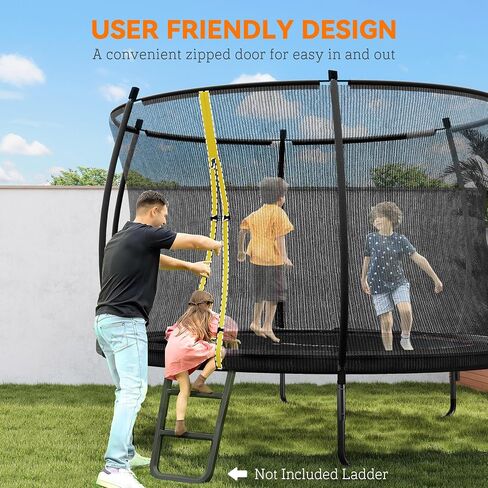 Soozier 8ft/10ft trampoline في الهواء الطلق ، الترامبولين الترفيهي مع صافي العلبة ، أعمدة منحنية وغطاء ربيع السلامة للبالغين ، ASTM المعتمدة in Saudi Arabia