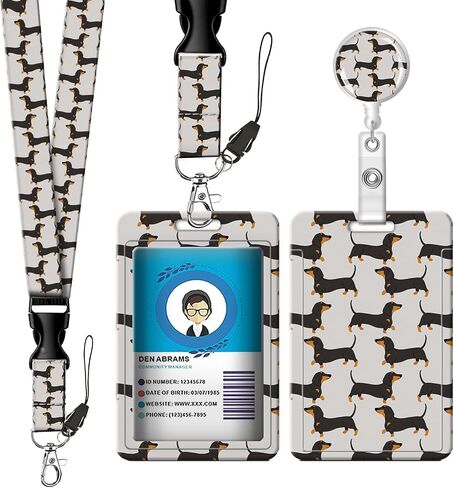 Retractable ID Badge Holder with Breakaway Lanyard, Cute Badge Reel and Clip for Women, Teachers, Nurses, Students, Office (Cute Dachshund Dog) in Kuwait