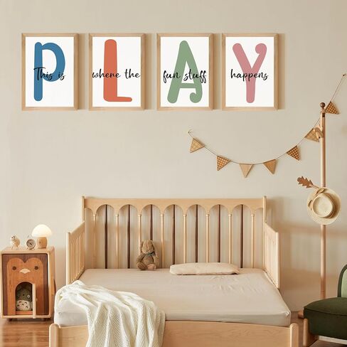 Set of 4 Framed Kids Playroom Safari Animals Wall Art Prints Decor,12x16" Toddler Kids Playroom Canvas Wall Art Prints Framed Nursery Children Artwork for Kids Bedroom Decoration in Kuwait