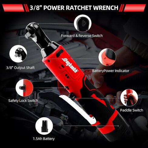 dogtooth Cordless Electric Ratchet Wrench Set, 35 Ft-lbs, 300 RPM, 16.8V Cordless Ratchet Wrench 3/8", fast Charger, 6 Sockets, 1-Pack 1500mAh Lithium-Ion Batteries, Variable Speed Trigger in Kuwait