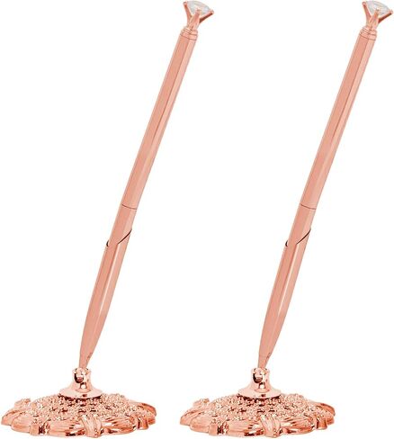 2 Pcs Gold Hollow Round Pen Holder with Diamond Metal Pen Stand Holder Set Signing Pen Set Signing Desk Ballpoint Pens for Guest Book Wedding Birthday Graduation Teacher Office Business in Saudi Arabia