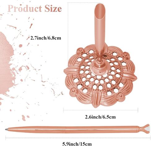 2 Pcs Gold Hollow Round Pen Holder with Diamond Metal Pen Stand Holder Set Signing Pen Set Signing Desk Ballpoint Pens for Guest Book Wedding Birthday Graduation Teacher Office Business in Saudi Arabia