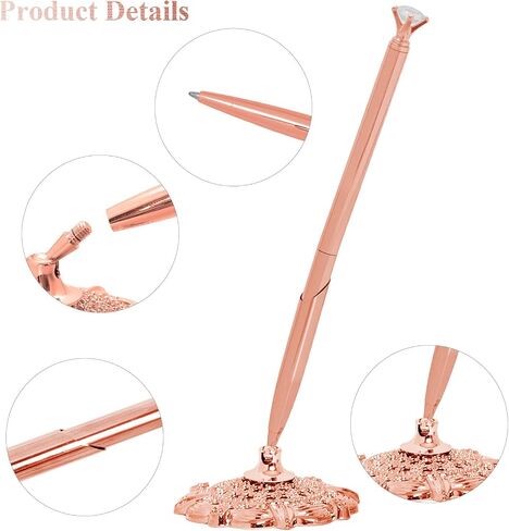 2 Pcs Gold Hollow Round Pen Holder with Diamond Metal Pen Stand Holder Set Signing Pen Set Signing Desk Ballpoint Pens for Guest Book Wedding Birthday Graduation Teacher Office Business in Saudi Arabia