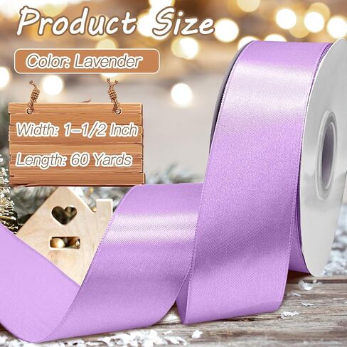 Biaungdo Light Purple Satin Ribbon 1-1/2 Inch, 60 Yards Silk Ribbon for Gift Wrapping, Silky Polyester Fabric for Crafts Wedding Flower Bouquet Party Bows Making Decoration in Saudi Arabia