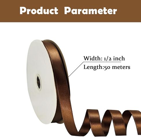 YEQIN Double Face Brown Satin Ribbon Satin 1/2 inch x Continuous 50 Metres Polyester Ribbon for Gift Wrapping Weddings Party Hair Bow Decorations Bows Bouquet Floral Arrangement and More in Saudi Arabia