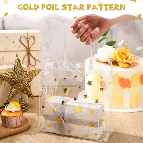 Aliceset 20 Pcs Clear Floral PVC Gift Bags with Handles Flower Rose Party Goodie Treat Bags for Tea Party Mother's Day Baby Shower Spring Birthday Bridal Shower, 8 x 8 x 3.15 Inch in Kuwait
