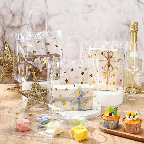 Aliceset 20 Pcs Clear Floral PVC Gift Bags with Handles Flower Rose Party Goodie Treat Bags for Tea Party Mother's Day Baby Shower Spring Birthday Bridal Shower, 8 x 8 x 3.15 Inch in Kuwait