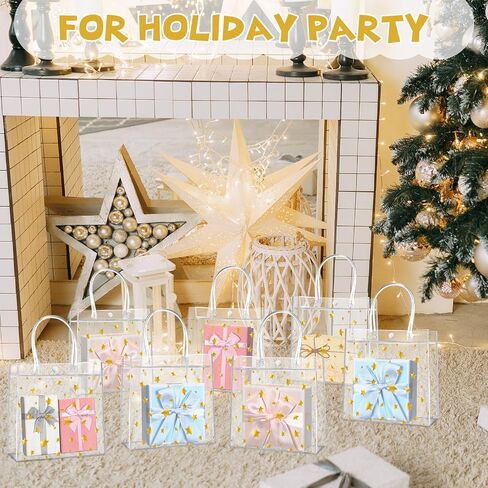 Aliceset 20 Pcs Clear Floral PVC Gift Bags with Handles Flower Rose Party Goodie Treat Bags for Tea Party Mother's Day Baby Shower Spring Birthday Bridal Shower, 8 x 8 x 3.15 Inch in Kuwait