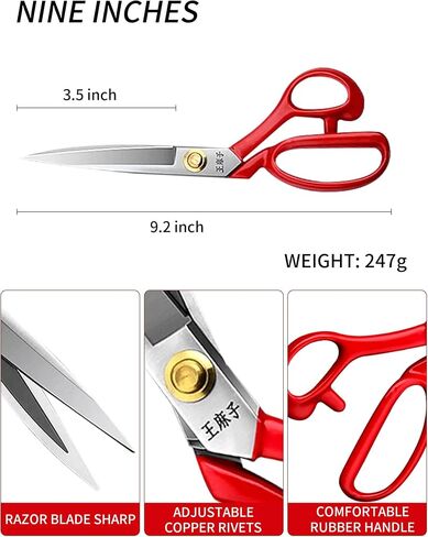 Sewing Scissors Fabric Shears Professional: 10 inch Heavy Duty Cutting Leather Tailor Sharp Scissor Left Handed Red in Saudi Arabia