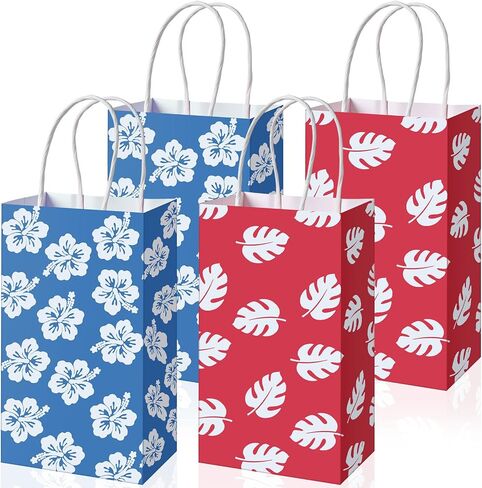 Kolldenn 32 Pcs Cute Cartoon Pink Blue Party Gift Bags Summer Hawaii Cartoon Paper Bags Birthday Gift Birthday Blue Pink Party Decorations Supplies Favors in Saudi Arabia