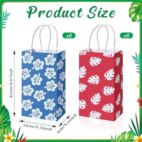 Kolldenn 32 Pcs Cute Cartoon Pink Blue Party Gift Bags Summer Hawaii Cartoon Paper Bags Birthday Gift Birthday Blue Pink Party Decorations Supplies Favors in Saudi Arabia