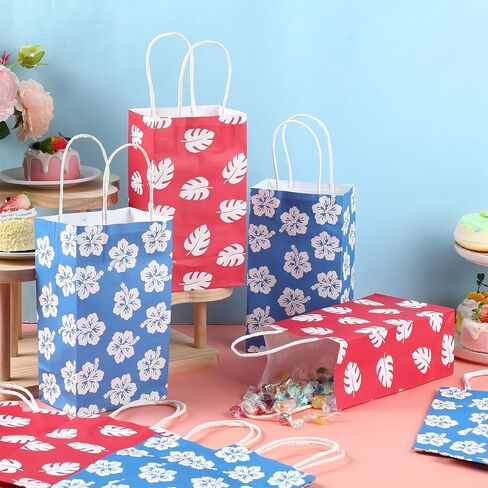 Kolldenn 32 Pcs Cute Cartoon Pink Blue Party Gift Bags Summer Hawaii Cartoon Paper Bags Birthday Gift Birthday Blue Pink Party Decorations Supplies Favors in Saudi Arabia