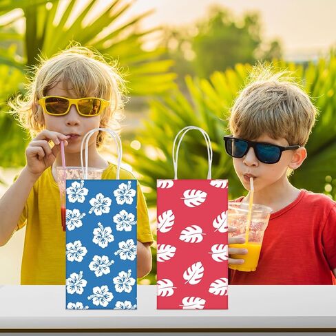 Kolldenn 32 Pcs Cute Cartoon Pink Blue Party Gift Bags Summer Hawaii Cartoon Paper Bags Birthday Gift Birthday Blue Pink Party Decorations Supplies Favors in Saudi Arabia